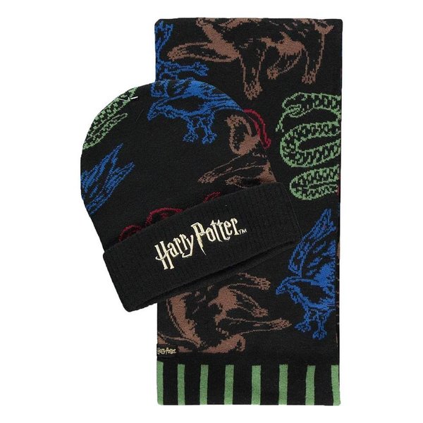 Harry Potter Beanie & Schal Set Hogwarts Houses Colored