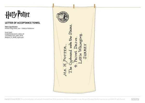 Harry Potter Handtuch Letter Of Acceptance (front with stamp) 150 x 75 cm
