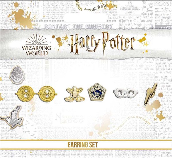 Harry Potter Ohrringe 3er-Pack Time Turner/Chocolate Frog/Glasses & Lightning Bolt (Versilbert)